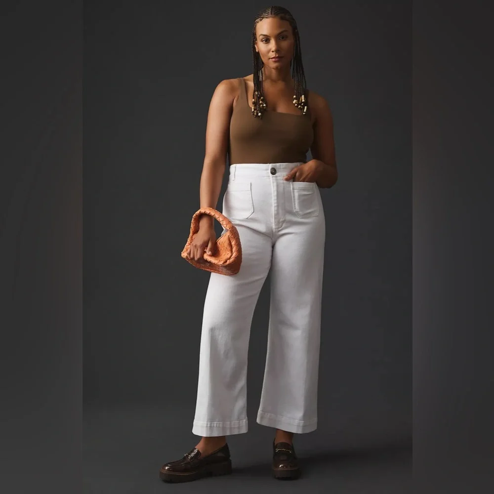 Anthropologie Maeve The Colette Crop Wide-Leg High Rise Jeans in White size 30 - Picture 13 of 14